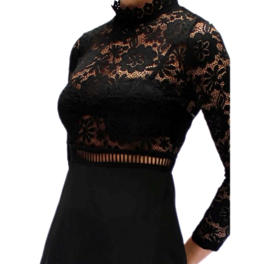 SweatyRocks Maxi Sexy Sheer Lace Long Sleeve Split, Party Dress, Womens Small - Picture 4 of 12